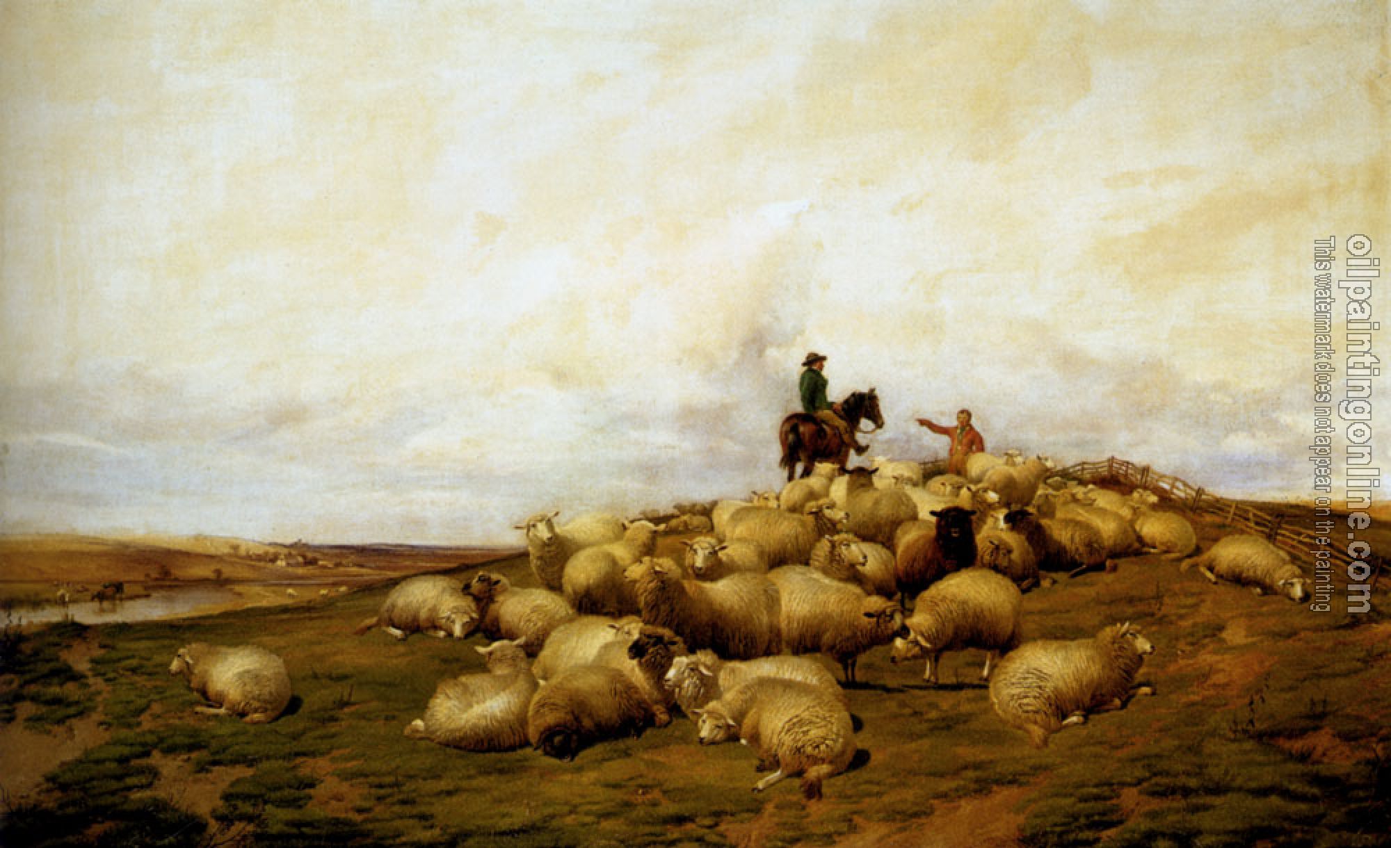 Thomas Sidney Cooper - A shepherd With His Flock